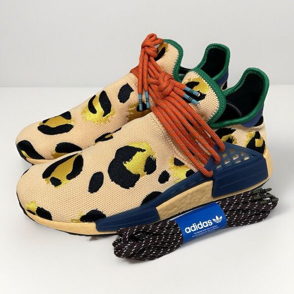 Adidas HU PHARRELL NMD Sneakers Yellow Black Leopard Cheetah Shoes Mens Sz 10.5